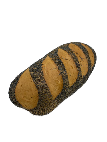 Afbeelding van Wit tarwe vloerbrood met maanzaad deco
