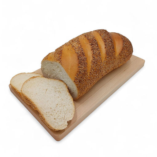 Afbeelding van Wit tarwe vloerbrood met sesamzaad deco